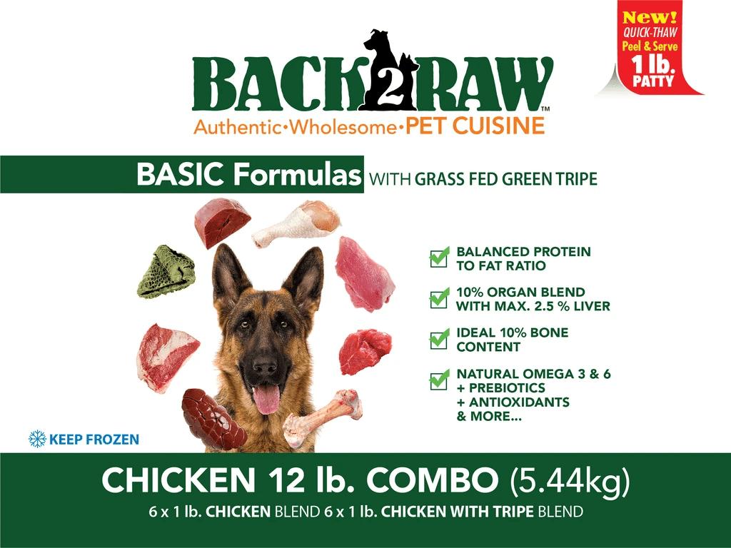 Back2Raw - Basic Chicken Blend / Chicken Recipe with Tripe - 12 lbs