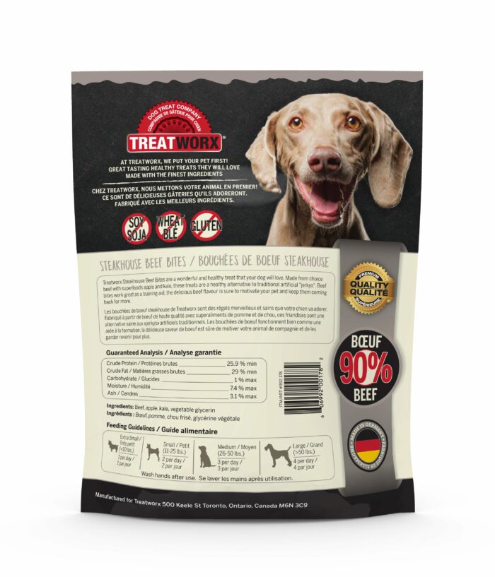 Treatworx Steakhouse Beef Bites with Apple and Kale Weimaraner Guaranteed Analysis